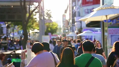 Many People Passing Between Stores, Incheon, South Korea, on Sep. 23, 2023 Stock Footage 253763175