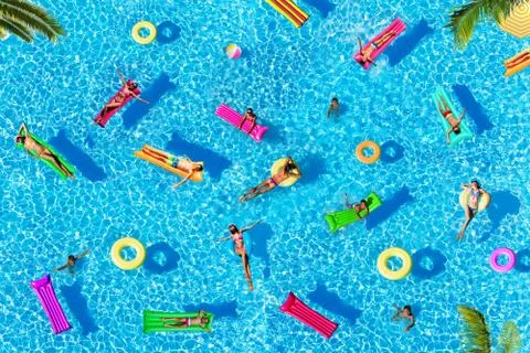 Many people pattern on water pool surface floating 스톡 사진