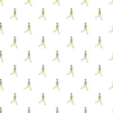 Many people running seamless pattern white background Stock Illustration