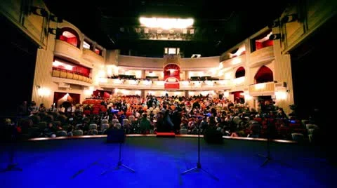 Many people sit at theater before event Stock Footage