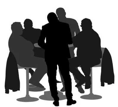 Many people sitting and talking vector silhouette. Group of friends drinking Illustrazione stock