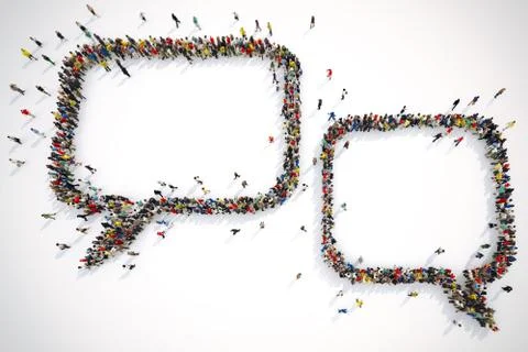 Many people together form bubbles text. 3D Rendering Illustrazione stock