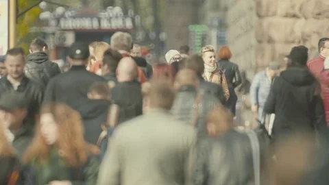 Many people walk down the street. Crowded street. Crowd of people Stock Footage