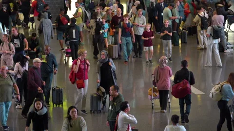Many people walking inside in Hamad International Airport in Qatar. Stock Footage 266959482
