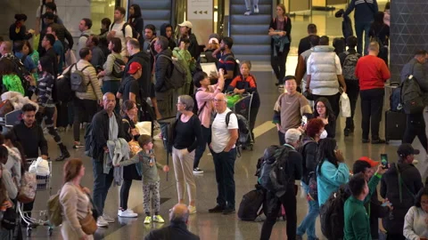 Many people walking inside in Hamad International Airport in Qatar. Stock Footage 266959519
