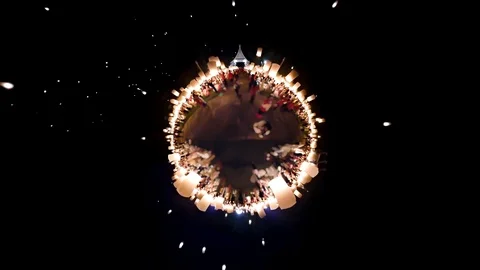 Many Peoples Release Flying Sky Lanterns Floating To The Sky (planet view) Stock Footage 127051643
