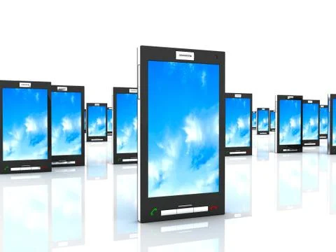 Many phones with cloud backgrounds Stock Illustration