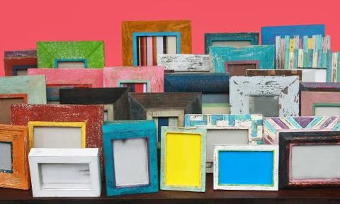 Many photo frame on table Stock Photos
