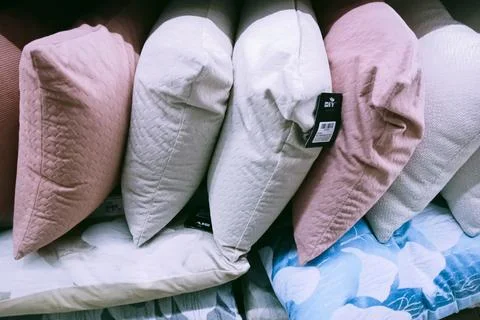 Many pillows of various patterns Stock Photos