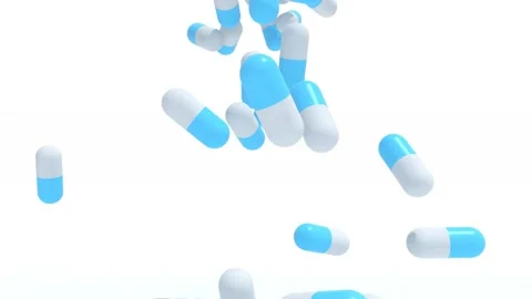 Many pills fall on white background, 3d animation Stock Footage 131511497