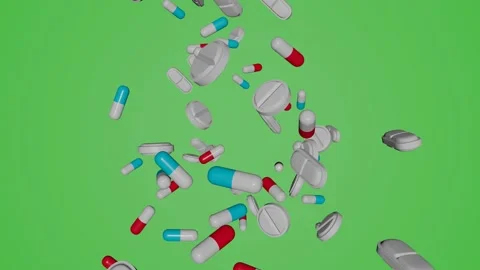 Many pills falling down on chromakey background. Medical promotion concept. Video stock 200853241