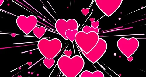Many pink comic hearts with white outlines, with alpha channel Stock Footage 93182745