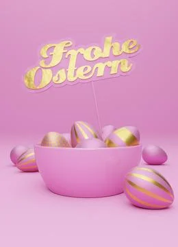 Many pink Easter eggs with golden sign and German words Happy Easter Stock Illustration