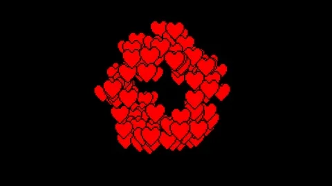 Many pixel heart shape like icon explosion from center overlay loopable Stock Footage 93312312