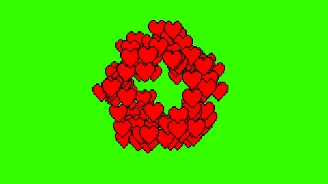Many pixel heart shape like icon explosion from center overlay loopable Stock Footage 93312414