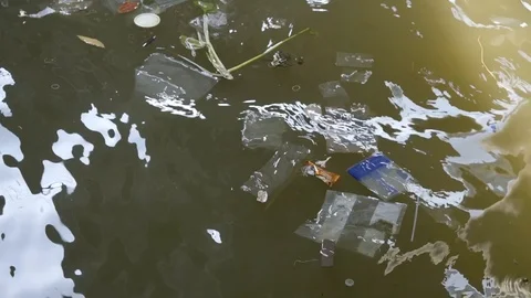 Many plastic bag in river 스톡 동영상 105910025
