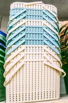 Many plastic baskets with beautiful patterns Stock Photos