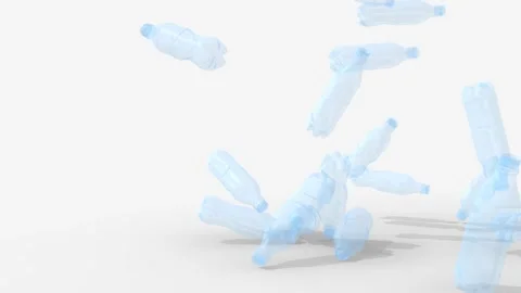 Many plastic bottles fall on background, 3d animation. Stock Footage 131511385