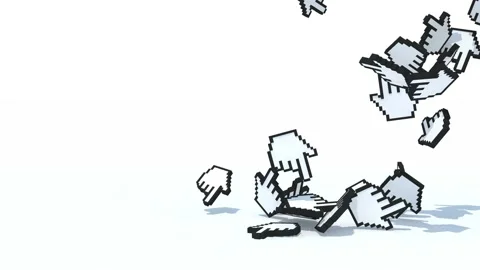 Many pointer icons fall on white background, 3d animation Stock Footage 131511571