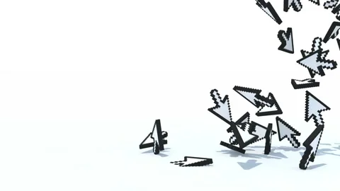 Many pointer icons fall on white background, 3d animation Stock Footage 131511598