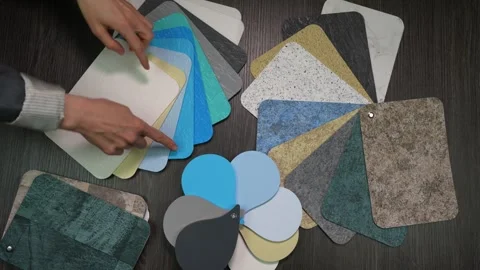 Many pool cladding samples on the table. Top view Stock Footage 310571494