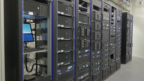 Many powerful servers running in the data center server room. Many servers in a Stock Footage 77925211