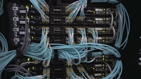 Many powerful servers running in the data center server. Fiber Optical Stock Footage 99284483