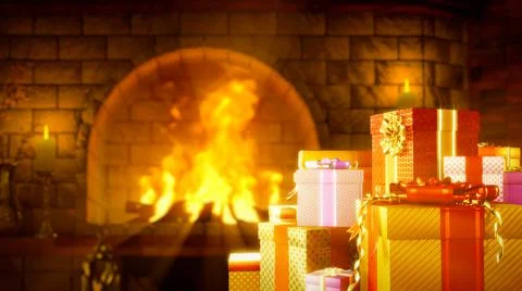 Many present boxes and grate for new year holiday with empty place Illustrazione stock