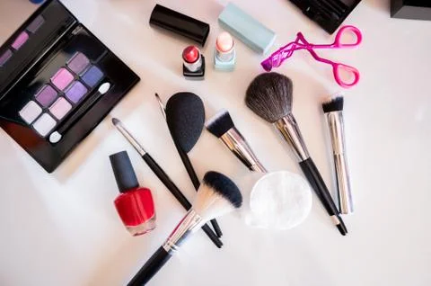 Many professional cosmetics and objects for make up Stock Photos
