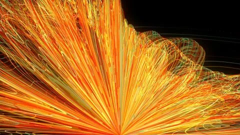 Many random bright chaotic lines, 3d render computer generating background イラスト素材