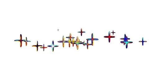 Many random colorful crystal pluses flying floating in space illustration Stock Illustration