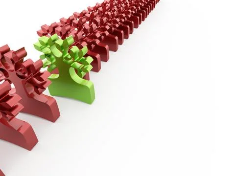 Many red abstract trees one is green Illustrazione stock