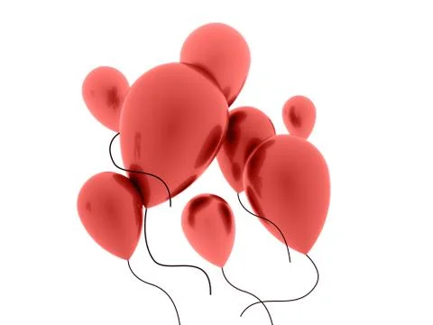 Many red balloons fly out on white background Stock Illustration