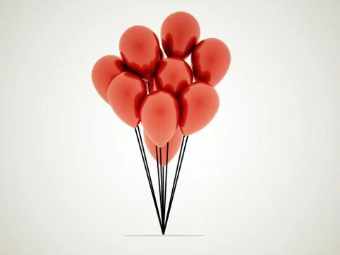 Many red balloons rendered isolated on white background Illustrazione stock