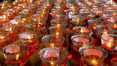 Many Red Candles Burning Stock Footage 80031726