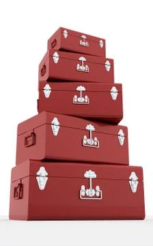 Many red chest cases isolated on white background Stock Illustration