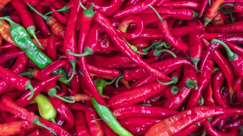 Many red chilli pepper Video stock 135312724