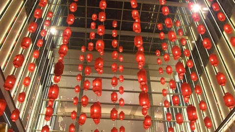 Many red lantern lights outside the pavillion mall Stock Footage 102452545
