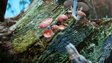 Many red mushrooms in the forest Stock Footage