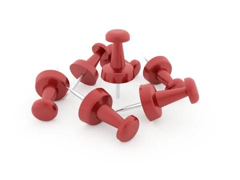 Many red push pins rendered on white background isolated Stock Illustration