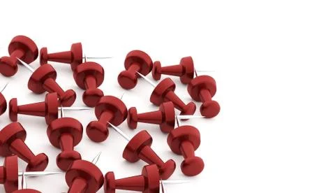 Many red push pins rendered on white background Stock Illustration