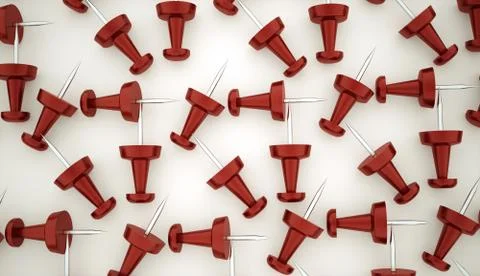 Many red push pins rendered on white background Stock Illustration