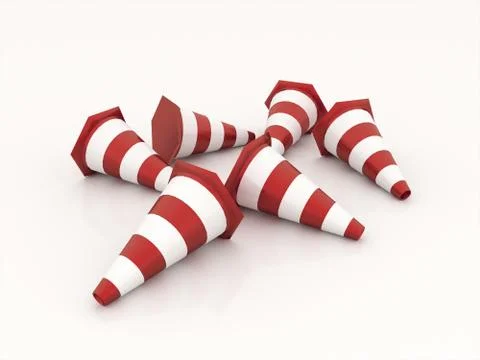 Many red road cones rendered isolated on white background 스톡 일러스트