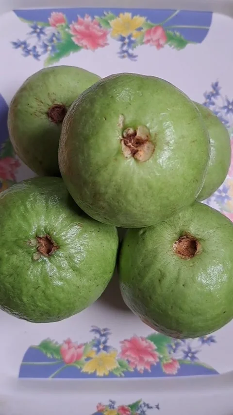 Many rips guavas are arranged on a white tray. Stock Footage 271182453