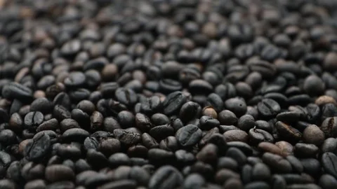 Many roasted coffee beans are ingredient of cappuccino, espresso, mocha for a Stock Footage 82700509