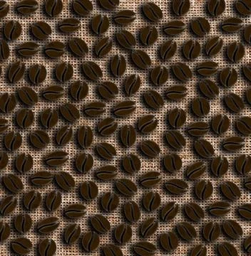 Many roasted coffee beans on a sackcloth background illustration Illustrazione stock