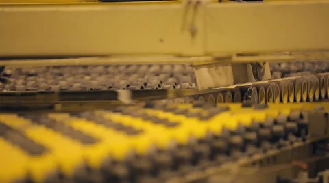 Many rollers rolled products. Modern high-tech conveyor shifting production Stock Footage 59594542
