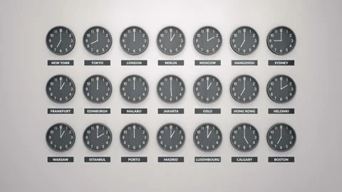 Many Round Clocks Are Going And Showing Different Time. 動画素材 96001395