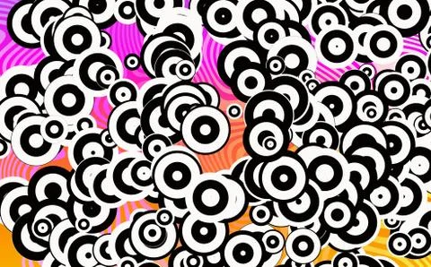 Many Round Disco Shapes in Chaotic Arrangement Stock Illustration