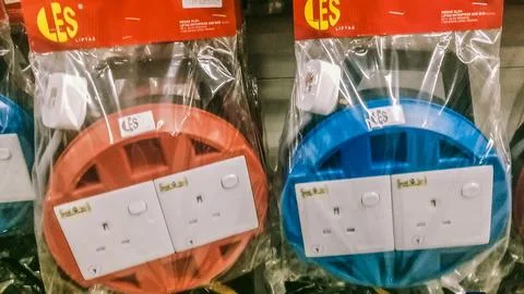 Many round electrical extensions Stock Photos